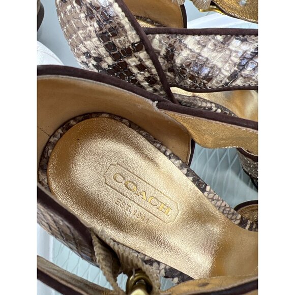 Coach Ivanah Snake Print Pumps Women 7.5 Peep Toe Beige Brown Animal Print Chic - Picture 5 of 11